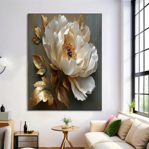 Toile de pivoine blanche dégradée 80x120cm sans cadre pour salon