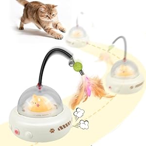 Zeepet 2 in 1 Interaktives Katzenspielzeug UFO mit Katzen-Teaser-Stab & beweglichem Lichtpunkt – Automatisch mit abnehmbarem Teaser, Katzenminze-Ball, Federstab & Glöckchen, berührungsaktiviert