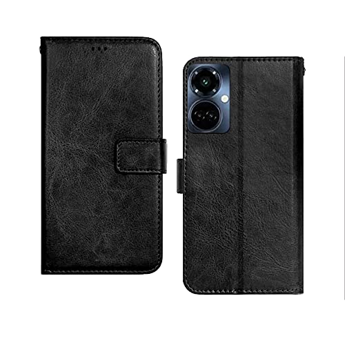 Image of Pinaaki Enterprises Tecno Camon 19 Pro 5G Flip Case | Premium Leather Finish Flip Cover | with Card Pockets | Wallet Stand |Complete Protection Flip Cover for Tecno Camon 19 Pro 5G - Black