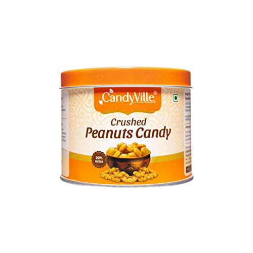Image of CandyVille Crushed Peanut Candy Tin (340g) | Crunchy Peanut Toffees in Tin | No Added Preservatives, flavours or Colours | Traditional Indian Sweets