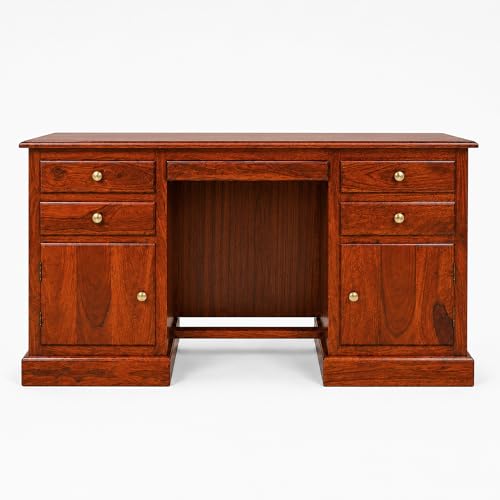 Image of SONA ART & CRAFTS Carmel Solid Sheesham Wood Study Table for Students Big Size with 4 Drawers & 2 Doors Wooden Study Desk Table Office Table for Work from Home Office Desk (Natural Honey Finish)