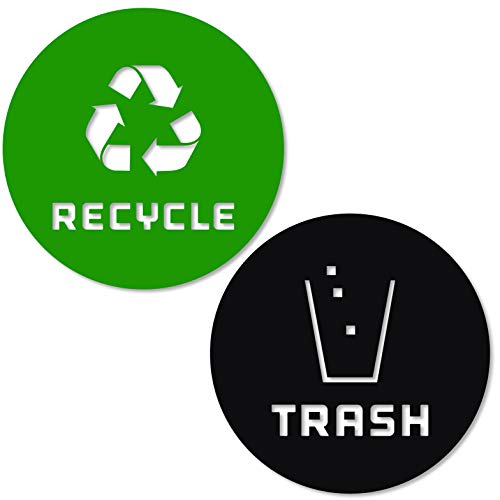 Image of Recycle and Trash Sticker Vinyl Modern Logo Symbol to Organize Trash cans or Garbage containers and Walls - Contour Cut (Green /Black, XSmall)