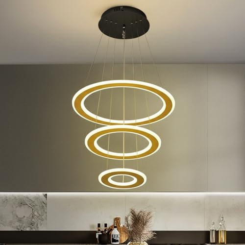 Image of 3 Ring Modern LED Chandelier Ceiling Lamp | Gold Finish Pendant Light with 3 Color | Decorative Chandelier for Living Room, Dining Room, Bedroom, Restaurants & Cafe Interior, Home & Office