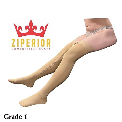 Image of Closed Toe Thigh High 15-20 mmHg Compression Wide Leg Inside Zipper