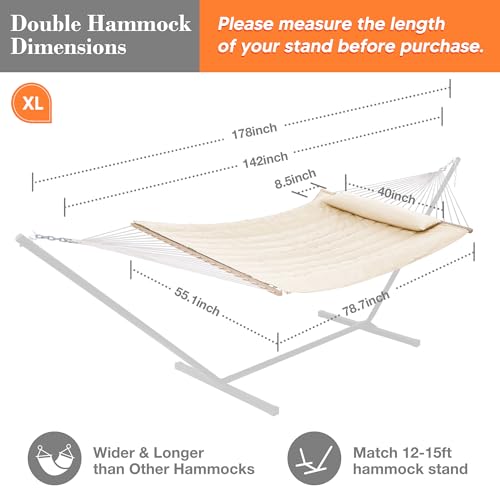 Suncreat 2 Person Hammock With Hardwood Spreader Bar, Outdoor Rope Hammock With Polyester Pad thumb #5