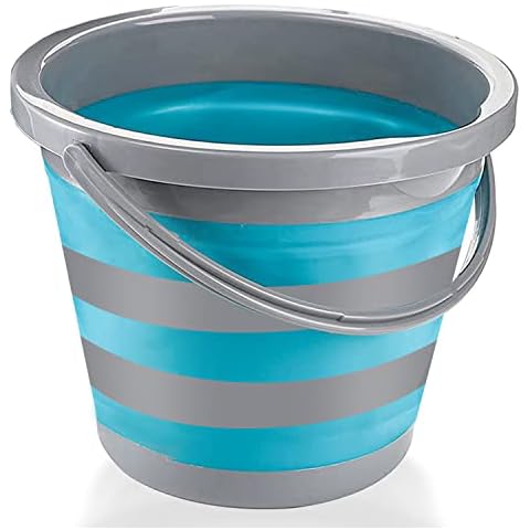 ACUNA Collapsible Bucket 10L, Large Folding Bucket, Round Tub - Portable Pail For Fishing, Camping, Laundry, Gardening, Beach - Space Saver Cleaning Bucket - Large 10 Litre ( Blue) Cover