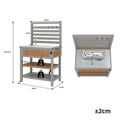 Merax Gartenschrank mit Wasserbecken & Wasserhahn – Wetterfester Geräteschrank mit großer Edelstahl-Arbeitsfläche, Schublade & integriertem Flaschenöffner, Outdoor-Küchenschrank