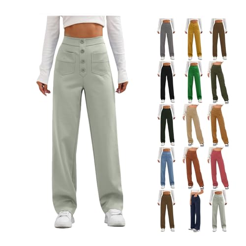 Generic Women's Straight Leg Dress Pants Fahion 2024 High Waisted Button Down Stretchy Business Work Trousers with Pockets2