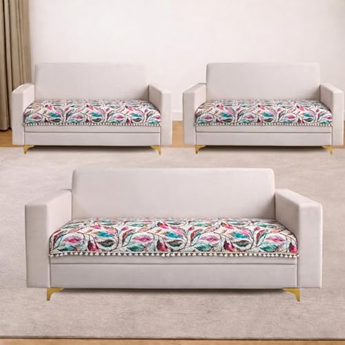 Image of Homerz Premium Printed Quilted Velvet Sofa Slip Cover Protector with Tassels, Sofa Mat, Exact Size, Antislip Cover (Multileaf, 7 (3+2+2) Seater, Half)