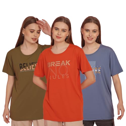 Image of Mack Jonney Printed Round Neck Cotton Regular Fit Half Sleeves Tshirt for Women(Pack of 3)-MACK631301