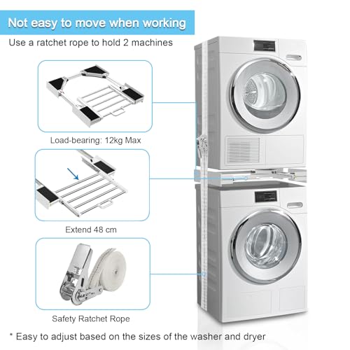 Image of Kiss Core Washer Dryer Stacking Kit 29 inch, Universal Washer and Dryer Stacking Kit with Pull Out Drying Rack, Adjustable 29 inch /28 inch /27 inch /26 inch /25 inch /24 inch Stacking Kit with Ratchet Strap