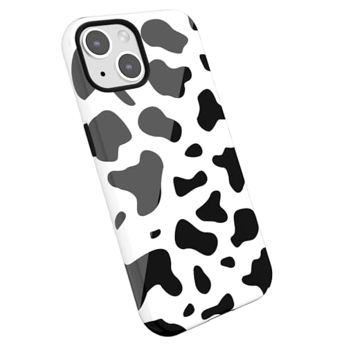 LoeoeL for iPhone 15 Case Cow Print, Girly Cute Cow Pattern Phone Case for Women Girls, Thin Slim Hard Shell Plastic Phone Cover, Luxury Aesthetic Trendy Retro Chic Animal Print Design, Black