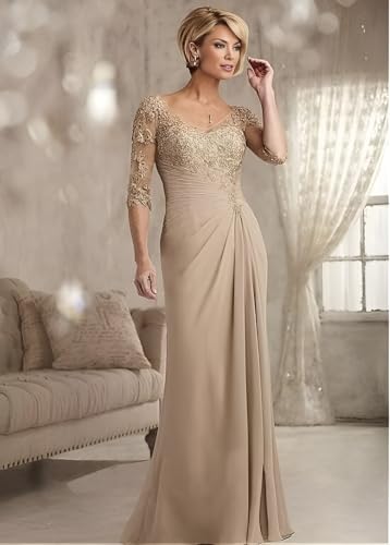 Mother of Bride Dresses for Women Long Chiffon Lace 3/4 Sleeves Mother of The Groom Dresses Formal2