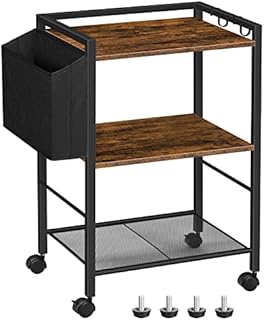 HOOBRO Printer Stand, Large 3 Tier Mobile Printer Table with Storage on Wheels, Under Desk Rolling Printer Cart Organizer Rack with Hooks for Home Offce BF21PS01