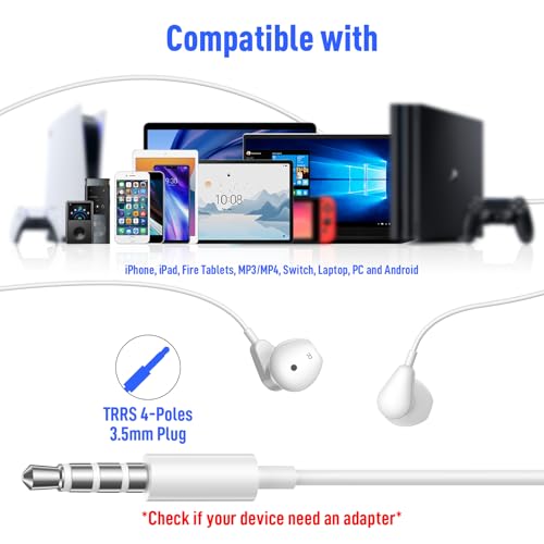 Image of Wired Earbuds Headphones for MacBook Pro Air Laptop, Wired Earphones Corded 3.5mm Jack Plug-in Ear Buds with Covers Microphone Volume Control for iPhone,Samsung,Android,PC,Gaming Console,Kids,School