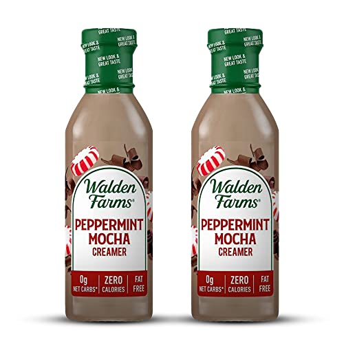 Walden Farms Peppermint Mocha Coffee Creamer, 12 oz. Bottle, Fresh Flavored Non-Dairy Milk Substitute, Natural and Organic Liquid, Gluten Free and Low Carb, Vegan Friendly, 2 Pack