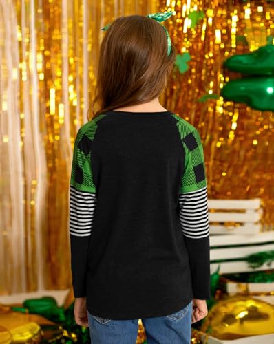 Image of BesserBay Girls St Patrick's Day Raglan Shirt Irish Sequin Lucky Stripe Shamrock Graphic Top 4-14 Years