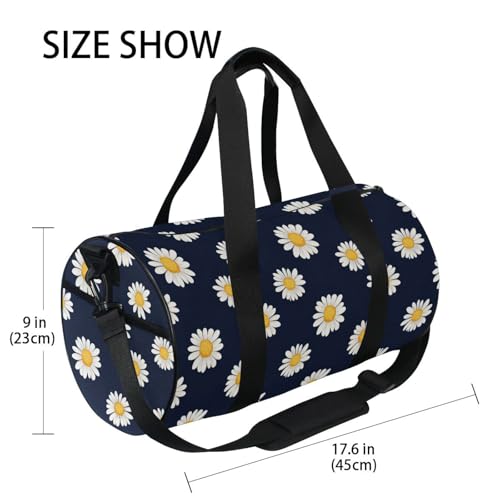 Daisy Black Sports Duffel Bag Durable Full Print Barrel Gym Bag with Large Main Pocket, Side Zippered Compartment for Training Gear Sportswear and Travel Essentials4