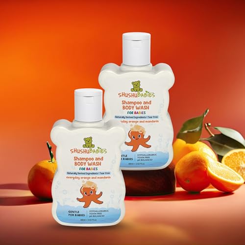 Image of ShuShu Babies Natural Everyday Orange & Mandarin Baby Wash & Shampoo-120ml | Baby Head to Toe Wash | Suitable for Newborn Sensitive Skin | Gentle, Tear-Free, Mild & Hypoallergenic Formula