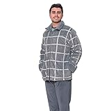 Rufino Díaz Bata Coralina Caballero Corta Cuadros (Gris - G) - Tacto super suave y calentito - Para estar en casa durante la temporada de otoño/invierno