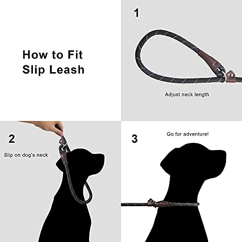 Twoear Dog Leash Dog Slip Rope Leash 1/2" X 6Ft Dog Training Leash Heavy Duty Strong Slip Lead Highly Reflective Threads For Small Medium And Large Dogs(Black) #TOP3
