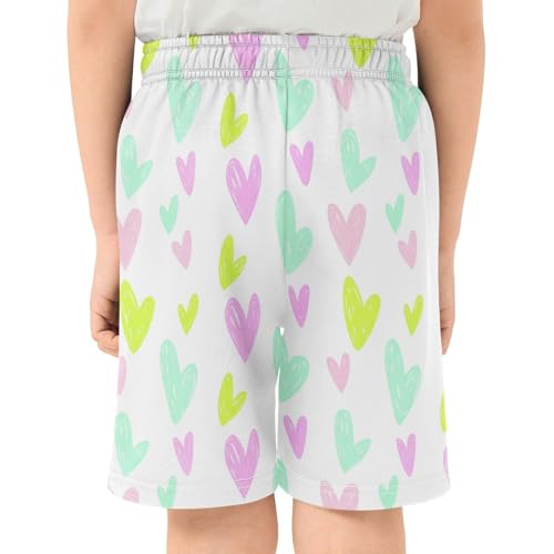 J JOYSAY Scattered Heart Shape White Boys Athletic Shorts Kids Youth Casual Shotrs with Pockets Elastic Waistband3