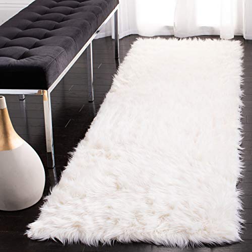 Safavieh Faux Sheep Skin Collection FSS235A Silken Glam 2.35-inch Thick Runner, 2'6" x 6' , Ivory