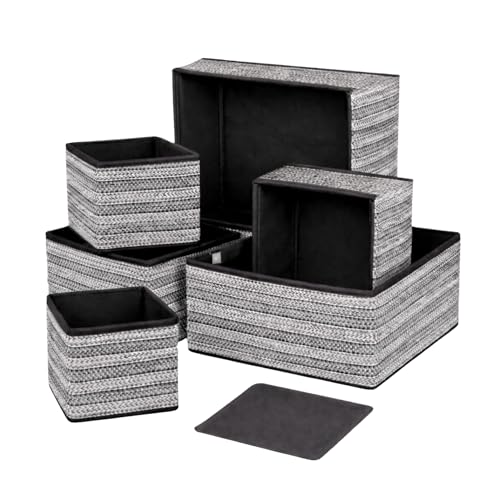 Image of DALUCI 6 Piece Foldable Clothing Storage Box Set | Cube Storage Bins and Dividers for Wardrobe Cloth Organizer for Storage Cupboard and Drawer Organizers for Shirts Pants Underwear Bras Socks (Black)