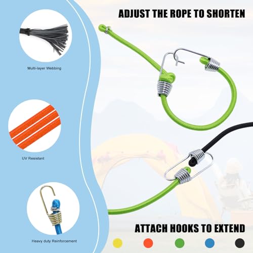 Small Bungee Cords with Hooks 12 Pack - image 3