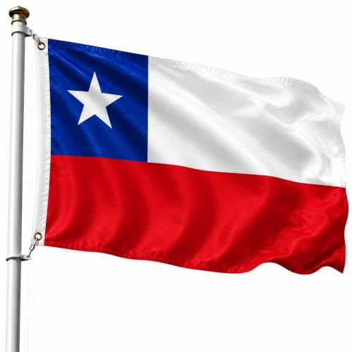 Bandera Chile 90x150cm, Bandera Estrella Solitaria con 2 Ojales de Latón, Chile flag, Bandera Copa del Mundo, Bandera de País para exterior, Material Poliéster, Resistente al viento y lluvia