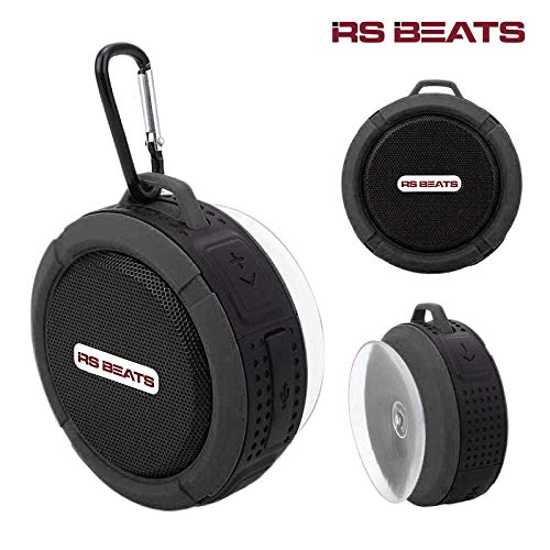 Portable Waterproof Bluetooth Wireless Speaker-with 5W Driver, Built-Mic, Suction Cup, Hands-Free Speakerphone Perfect for Camping, Sports, Beach, Shower, Pool Party(Black)