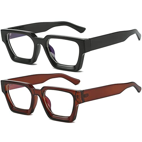 Image of AIEYEZO Square Thick Frame Glasses for Women Men Fashion Blue Light Glasses Trendy Chic Computer Eyeglasses