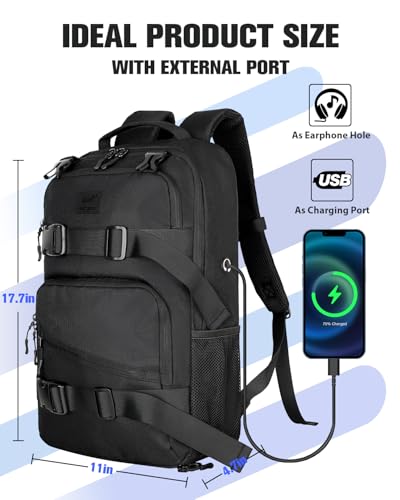 Image of WOLT Skateboard Backpack, 15.6 Inch Laptop Backpack for Men Women, Sports Backpack with Ball Holder
