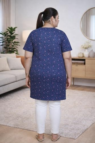 Image of RYSH Women's All-Over Printed Cotton Plus Size Longline T-Shirt with Pockets