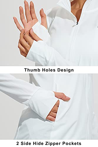 Libin Women's Full Zip Upf 50+ Sun Protection Hoodie Jacket Long Sleeve Sun Shirt Hiking Outdoor Performance With Pockets White Xs #TOP2