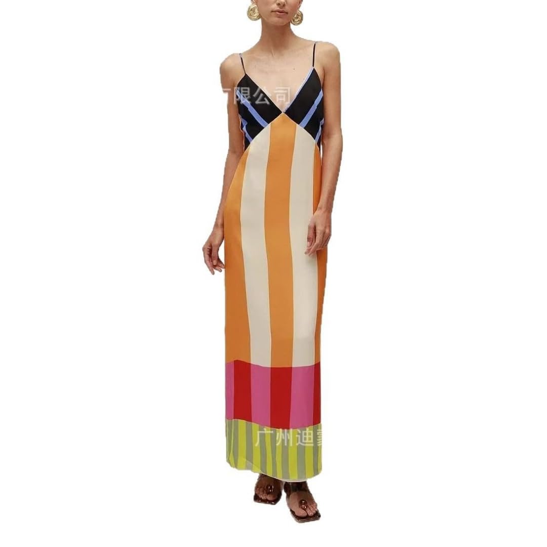 Vestido de Tiras de Verano para Mujer, Conjunto de Playa con Bloques de Color