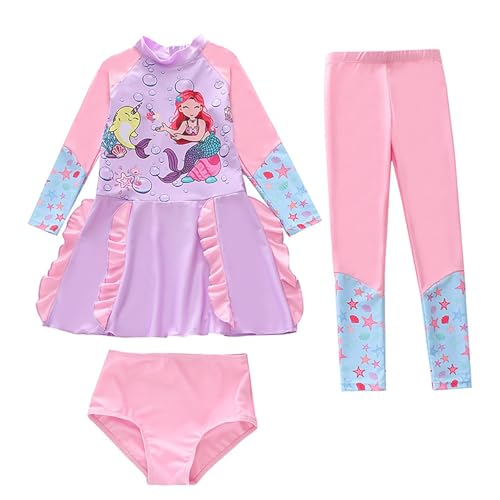 Traje de baño de Manga Larga con protección Solar UPF 50+ y Pantalones de baño para niñas con Top de Bikini a Juego. (5-6 Years)