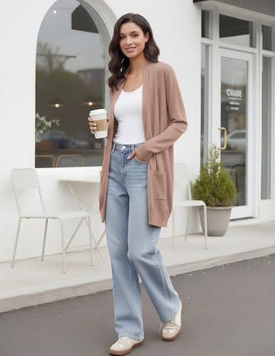 Image of GRACE KARIN Long Cardigan for Women Lightweight Open Front with Pockets | Oversized Cardigan Sweaters for Women, Soft Knit, Casual Fall Clothes, Layering Piece for Fall, Winter & Office Wear