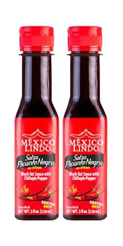 Image of Mexico Lindo Picante Negra Xxxtra Hot Sauce | Scoville Unit Level 80,000 | Sugar Free | 5 Fl Oz Bottles (Pack of 2)