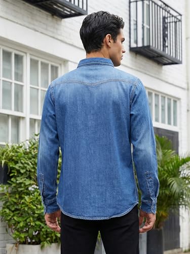 Image of Southbay Men's Denim Casual Shirt | Full Sleeve with Regular Fit | Premium Solid Denim Fabric | Spread Collar | Double Flap Pocket Stylish Casual Shirt
