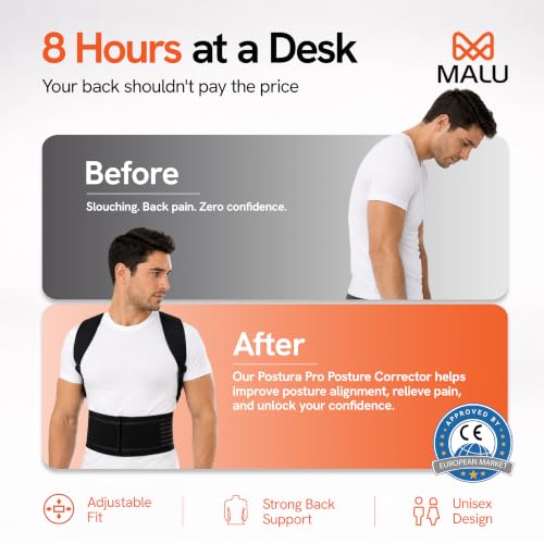 Image of Posture Corrector for Men & Women | Adjustable Back Brace for Spine Alignment & Pain Relief | Upper Back Support Belt Black (XL)