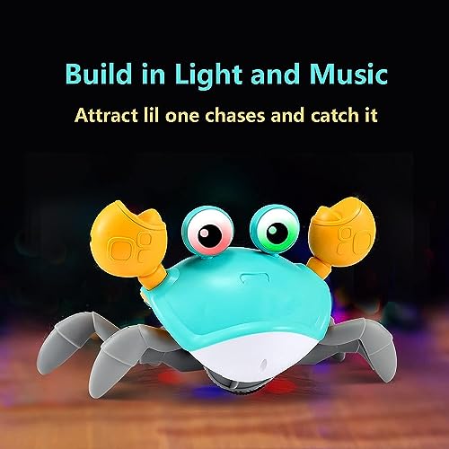 Image of SHINETOY Baby Crawling Crab Musical Toy, Toddler Electronic Light Up Crawling Toy with Automatically Avoid Obstacle, Walking Crab Toy for Toddler Babies Boys Girls (Blue)