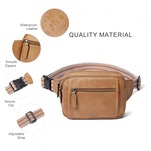 Image of LATMAP 3L TRIPLE ZIP Fanny Packs Belt Bag For Women Men Crossbody Waist Pack Sling Chest Bum Travel Bag Purse Faux Leather Fashion Cute Tan