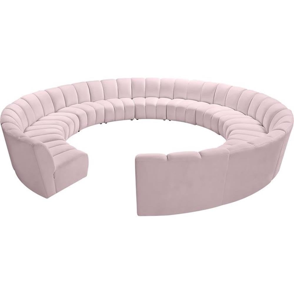 MAKLAINE Contemporary Modular Sectional Sofa 12-Piece Pink Velvet Upholstered Deep Channel Tufting 183 W x 181 D x