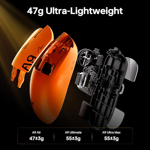 Image of ATK Dragonfly A9 Air Wireless Gaming Mouse, PAW3950 Ultra Sensor, DPI up to 42,000, 47g Lightweight, 8K Polling, 300 Hr Battery Life, 5 Programmable Buttons, Dual-Mode 2.4G /Wired - White