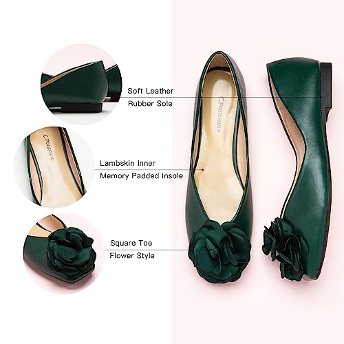 Image of C.Paravano Ballet Flats for Women | Women's Flats | Square Toe | Slip On Dress Shoes | Satin Flower Shoes