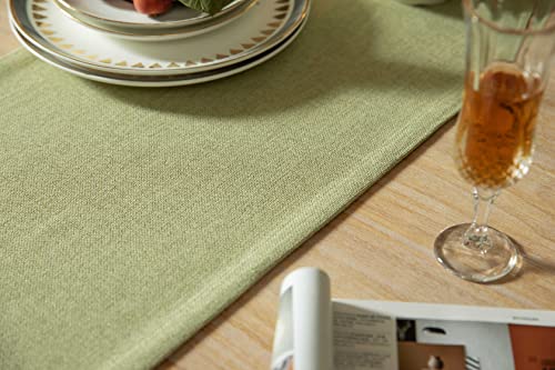 Image of ZeeMart Burlap Style Farmhouse Table Runners 36 Inches Long, Sage Green Rustic Woven Dining Table Runner for Everyday Use, 14x36 Inches, Light Sage Green