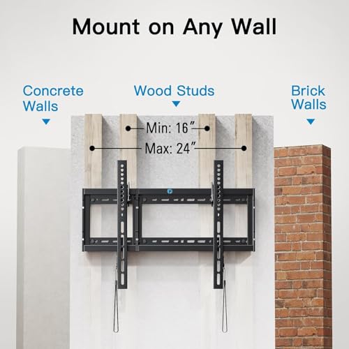 Image of Pipishell Tilt TV Wall Mount Bracket Low Profile for Most 37-90 Inch LED LCD OLED Plasma Flat Curved TVs, Large Tilting Mount Fits 16 inch-24 inch Wood Studs Max VESA 600x400mm Holds up to 132lbs