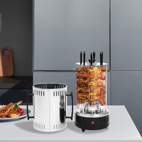 Mini Dönergrill für Zuhause Hähnchengrill Elektrische Kebab Maschine Vertikalgrill Dönerspieß Grill Edelstahl Rotisserie Grill Tischgrill mit 6 Schaschlikspieße für Camping-Picknicks, Partys – Bild 5
