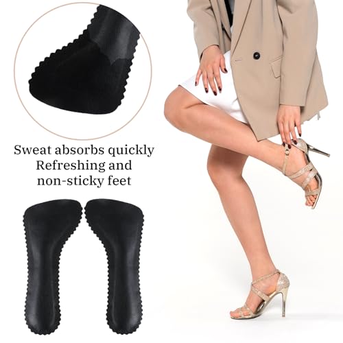 Image of 2 Pairs High Heel Inserts for Women, Self-Adhesive Arch Support Insoles, Invisible Slim Inserts Weight Shifting Shock Soft Slip 3 /4 Inserts for Flats Slipper Sandal Pump Dress Shoes Boots(Black)